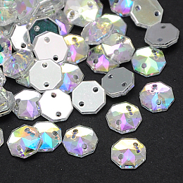 Honeyhandy Sew on Rhinestone, Taiwan Acrylic Rhinestone, Two Holes, Garments Accessories, Faceted Octagon, Colorful, 10x9.5x3mm, Hole: 1mm