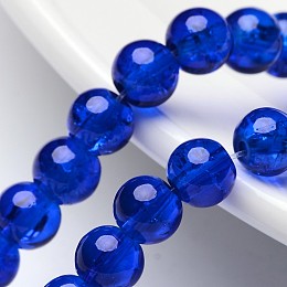 Honeyhandy Crackle Glass Beads Strands, Round, Blue, 6mm, Hole: 1.3~1.6mm, about 133pcs/strand, 31.4 inch