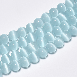 Honeyhandy Cat Eye Beads Strands, Round, Light Blue, 10mm, Hole: 1.5mm, about 40pcs/strand, 15.5 inch