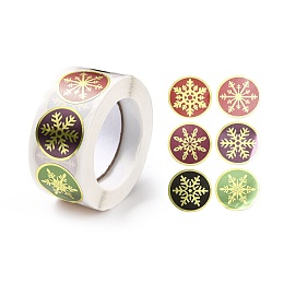 Christmas Themed Flat Round Roll Stickers, Self-Adhesive Paper Gift Tag Stickers, for Party, Decorative Presents, Snowflake Pattern, 25x0.1mm, about 500pcs/roll