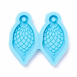 Honeyhandy DIY Pendant Silicone Molds, for Earring Making, Resin Casting Molds, For UV Resin, Epoxy Resin Jewelry Making, Leaf, Sky Blue, 40x45x5mm, Hole: 3mm, Inner Diameter: 34x16mm