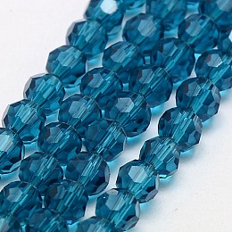 Honeyhandy Faceted Glass Round Beads Strands, Steel Blue, 8mm, Hole: 1mm, about 70~72pcs/strand, 22.6 inch