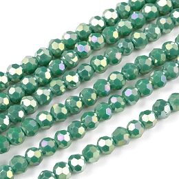 Honeyhandy Faceted Round Full Rainbow Plated Electroplate Glass Beads Strands, Medium Sea Green, 4mm, Hole: 1mm, about 90~95pcs/strand, 12.8~13.6 inch(32~34cm)