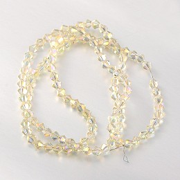 Honeyhandy Faceted Bicone Glass Beads Strands, Light Yellow, 4x4mm, Hole: 1mm, about 92~96pcs/strand, 13.78~14.37 inch