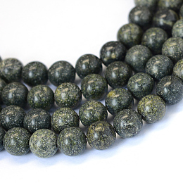 Honeyhandy Natural Serpentine/Green Lace Stone Round Bead Strands, 6~6.5mm, Hole: 1mm, about 63pcs/strand, 15.5 inch