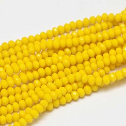 Honeyhandy Faceted Rondelle Glass Beads Strands, Yellow, 3.5x2.5~3mm, Hole: 0.8mm, about 150pcs/strand, 13.6 inch