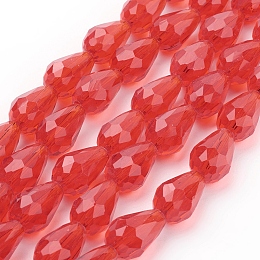 Honeyhandy Glass Beads Strands, Faceted, teardrop, Red, 15x10mm, Hole: 2mm, about 50pcs/strand, 31 inch