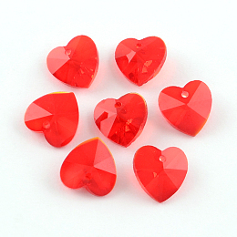 Honeyhandy Faceted Heart Transparent Glass Charm Pendants, Red, 10x10x5mm, Hole: 1mm