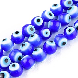 Honeyhandy Handmade Evil Eye Lampwork Round Bead Strands, Blue, 6mm, Hole: 1mm, about 64pcs/Strand, 14.57''(37cm)