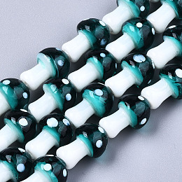 Honeyhandy Mushroom Handmade Lampwork Beads Strands, Teal, 16x12mm, Hole: 2mm, about 20pcs/strand, 13.7 inch