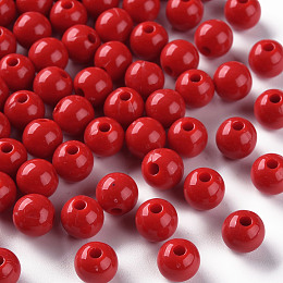 Honeyhandy Opaque Acrylic Beads, Round, FireBrick, 8x7mm, Hole: 2mm