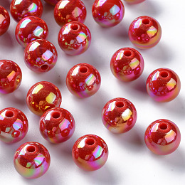 Honeyhandy Opaque Acrylic Beads, AB Color Plated, Round, FireBrick, 12x11mm, Hole: 2.5mm