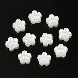 Honeyhandy ABS Plastic Imitation Pearl Beads, Flower, Creamy White, 8.5x8.5x4mm, Hole: 1.8mm