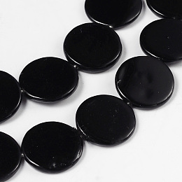 Honeyhandy Natural Shell Beads Strands, Spray Painted, Flat Round, Black, about 17mm in diameter, 3mm thick, hole: 1mm, about 22pcs/strand