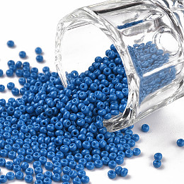 Honeyhandy 11/0 Grade A Baking Paint Glass Seed Beads, Round, Deep Sky Blue, 2.3x1.5mm, Hole: 1mm, about 5300pcs/50g