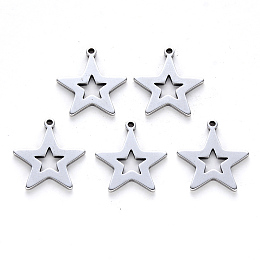 Honeyhandy 304 Stainless Steel Pendants, Laser Cut, Star, Stainless Steel Color, 16.5x15x1mm, Hole: 1.2mm