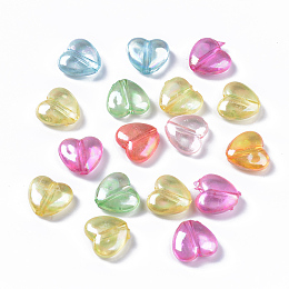 Arricraft Transparent Acrylic Beads, AB Color Plated, Heart, Mixed Color, 11x12x5mm, Hole: 1.8mm