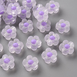 Honeyhandy Transparent Acrylic Beads, Frosted, Bead in Bead, Flower, Lilac, 12x12.5x6mm, Hole: 2.5mm