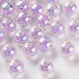 Honeyhandy Transparent Acrylic Beads, Bead in Bead, AB Color, Round, Lilac, 9.5x9mm, Hole: 2mm