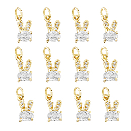 DICOSMETIC 12Pcs Rhinstone Rabbit Charms Cubic Zirconia Bunny Charms Light Gold Small Rabbit Pendants Crystal Rabbit Animal Charms Gold Plated Brass Charms for Jewelry Making, Hole: 3mm