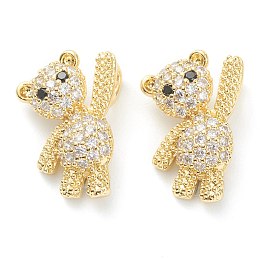 Honeyhandy Brass Micro Pave Clear Cubic Zirconia Pendants, Long-Lasting Plated, Panda, Real 18K Gold Plated, 15x11x3.5mm, Hole: 3×2.3mm