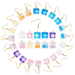 SUNNYCLUE DIY Earring Making Kits, with Transparent Epoxy Resin Pendants and Golden Plated Brass Earring Hooks, Mixed Color, 40pcs/set