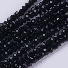 Honeyhandy Opaque Solid Color Glass Bead Strands, Imitation Jade, Faceted, Rondelle, Black, 3x2mm, Hole: 0.8mm, about 185~190pcs/strand, 14.9~17.3 inch(38~44cm)