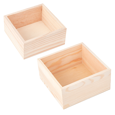 Wooden Storage Box, without Box Cover, BurlyWood, 13~15x13~15x6~7.5cm, 2pcs/set