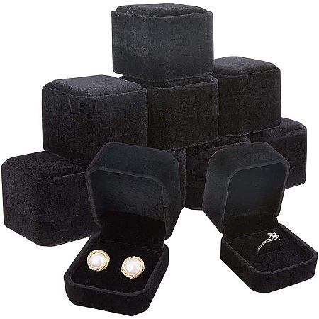 BENECREAT 10 Packs 1.9x2.1x1.6 Black Velvet Ring Boxes Square Earring Jewelry Box for Proposal Engagement Wedding Ceremony and Gift Favor