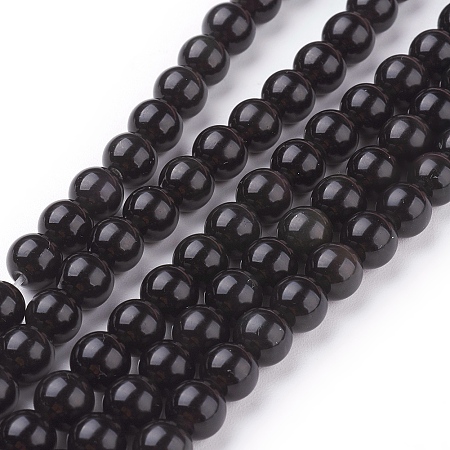 Arricraft Natural Obsidian Beads Strands, Round, Grade AA, Black, 6mm