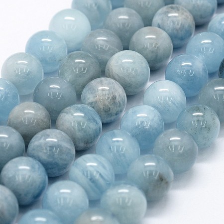 ARRICRAFT Natural Aquamarine Bead Strands, Round, 10.5~11mm, Hole: 1mm, about 37pcs/strand, 15.5 inches