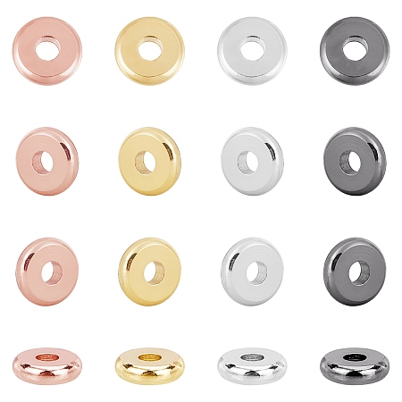 ARRICRAFT Brass Spacer Beads, Flat Round, Mixed Color, 6x1.2mm, Hole: 1.8mm, 4 colors, 30pcs/color, 120pcs