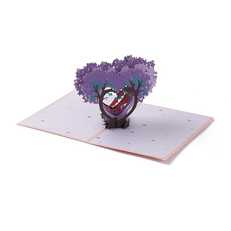 Arricraft Rectangle 3D Tree & Lovers Pop Up Paper Greeting Card, with Envelope, Valentine's Day Wedding Birthday Invitation Card, Pink, 180x130x4mm