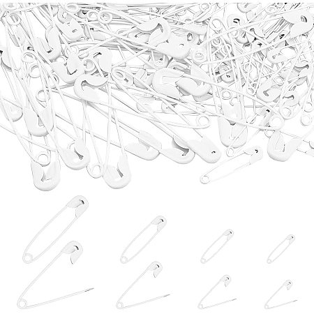 Arricraft About 200 Pcs 4-Size Safety Pins, White Spray Painted Safety Pins, Sewing Accessories Kit for Clothes Crafts Sewing Jewelry Making, 0.75