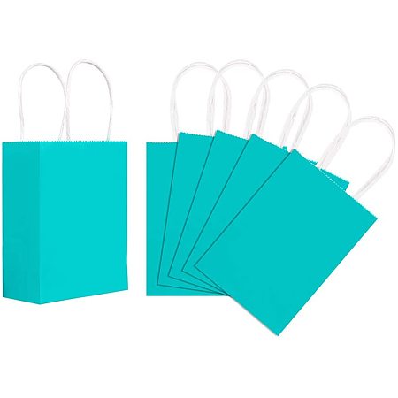 Pandahall Elite 12 Pack Paper Bags, 5.9 x 4.3 x 2.3 inches Party Favor Bags Colored Kraft Candy Bags with Handle for Birthday, Gift, Wedding and Party Celebrations(Cyan)