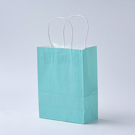 Honeyhandy Pure Color Kraft Paper Bags, Gift Bags, Shopping Bags, with Paper Twine Handles, Rectangle, Cyan, 21x15x8cm