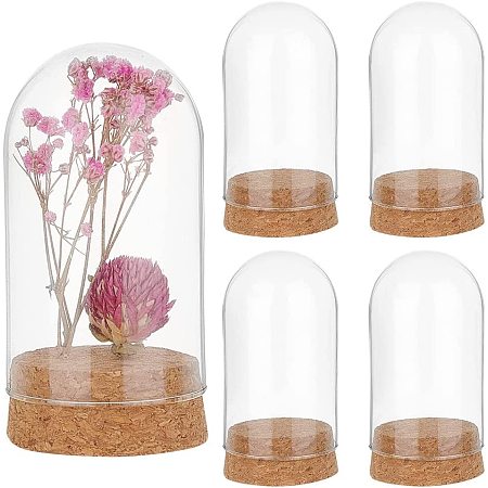 PH PandaHall 4pcs Glass Display Dome Cloche, Glass Bell Jar with Cork Base Small Glass Bottles Dome Decorative Jars Display Case for Flower Storage Home Christmas Party Favor Decoration, 1.85x3.6inch