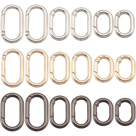 PandaHall Elite 18pcs Spring Gate Rings, 3 Colors Oval Snap Clip Hook 28 34 44mm Key Clasps Connector Rings Alloy Spring Gate Ring Key Rings for Bags Purses Keychain Jewelry DIY Craft Making