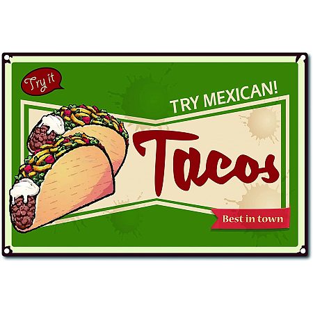 CREATCABIN Mexican Tacos Metal Wall Sign Vintage Metal Wall Decor Decoration Art Mural Hanging Iron Painting for Home Garden Bar Pub Kitchen Living Room Office Garage Poster Plaque 8 x 12inch