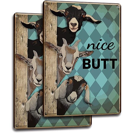 GLOBLELAND 2PCS Nice Butt Cattle Vintage Metal Tin Sign Restroom Sign Decor Home and Business Plaques Wall Sign 7.8×11.8inch