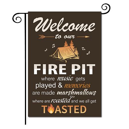 CREATCABIN Welcome To Our Fire Pit Garden Flag Chalet Marshmallows Music Camper Yard Decoration Burlap Decor Rustic Vertical Double Sided for Garden Farmhouse House Yard Lawn Outdoor 12.5 x 18 Inch