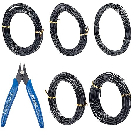 PandaHall 5 Roll Bonsai Wire Aluminium 50m in Total for Bonsai Tree Training and Craft Making with Side Cutting Nippers(Black)