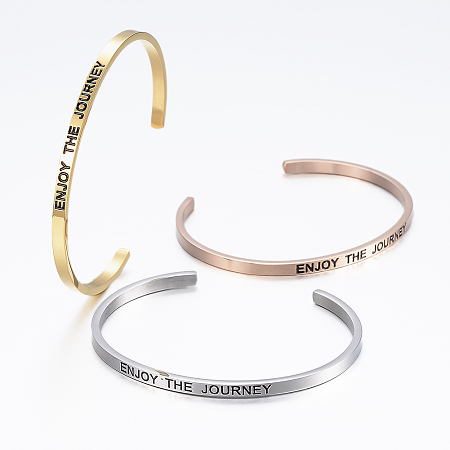 ARRICRAFT 304 Stainless Steel Inspirational Cuff Bangles, with Enamel & Word Word Enter The Journey, Mixed Color, 2-1/2 inchesx2 inches(62x52mm)