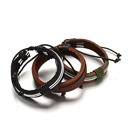 Honeyhandy Adjustable Leather Cord Bracelets, with Waxed Cord, Mixed Color, 57mm, 15x10mm