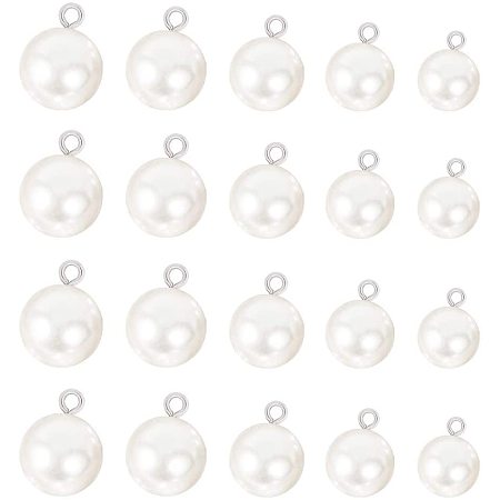 PH PandaHall 100pcs 5 Sizes Sewing Pearl Buttons, Round Pearl Pendants White Bridal Buttons Sewing Pearls for Scarf Clothing Necklace Earring Bridal Veil Making