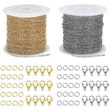BENECREAT 65 Feet/20M 2 Colors Brass Cable Link Chains Necklace Spool with 40Pcs 304 Stainless Steel Jump Rings and 40Pcs Lobster Clasps