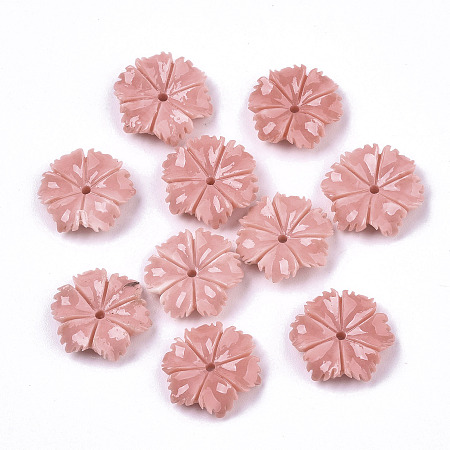 ARRICRAFT Carved Sea Bamboo Coral(Imitation Coral) Beads, Dyed, Flower, Light Coral, 13x12.5x3.5mm, Hole: 1mm