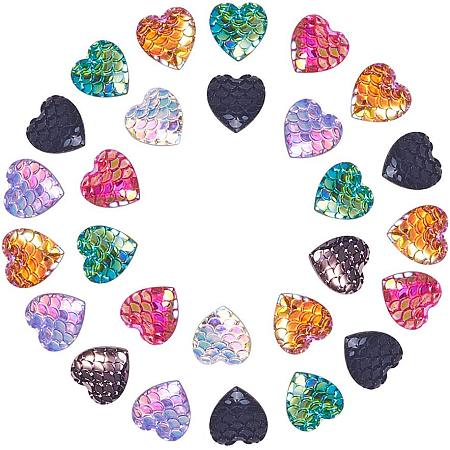 PH PandaHall 160pcs 8 Colors Mermaid Fish Scale Resin Cabochons Heart Iridescent Cameo Sparkly Glitter Cabs for Earring Bracelet Necklace Making (12mm)