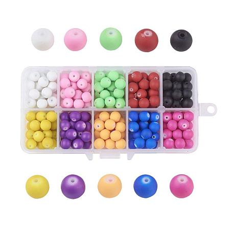ARRICRAFT 1 Box (about 300 pcs) 10 Color 8mm Round 10 Colors Rubberized Style Painted Glass Beads Assortment Lot for Jewelry Making