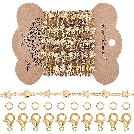 CHGCRAFT 8.2 Feet Heart Star Link Chains Brass Link Chain Making Star Link Chain Necklace with 20 Jump Rings and 15 Lobster Clasps for Jewelry Making